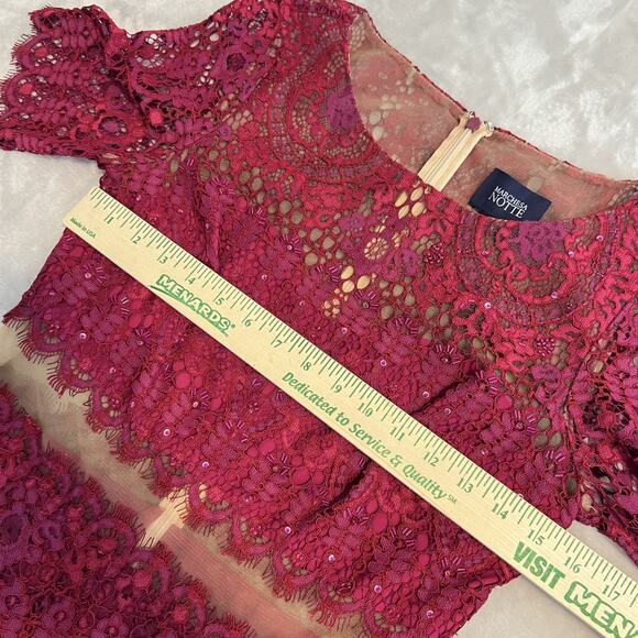 Marchesa Notte Dress Womens 6 Magenta Lace Midriff Cocktail Wedding Guest Glam - Picture 10 of 14